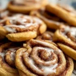 Freshly baked cinnamon roll cookies on a cooling rack
