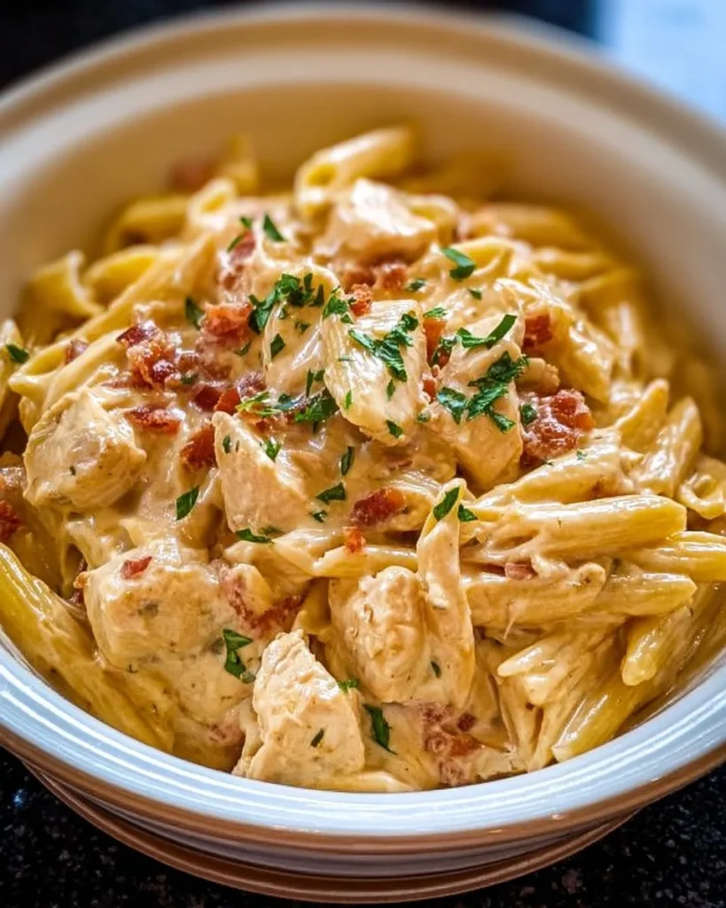Crock Pot Creamy Cajun Chicken Pasta dish with colorful ingredients