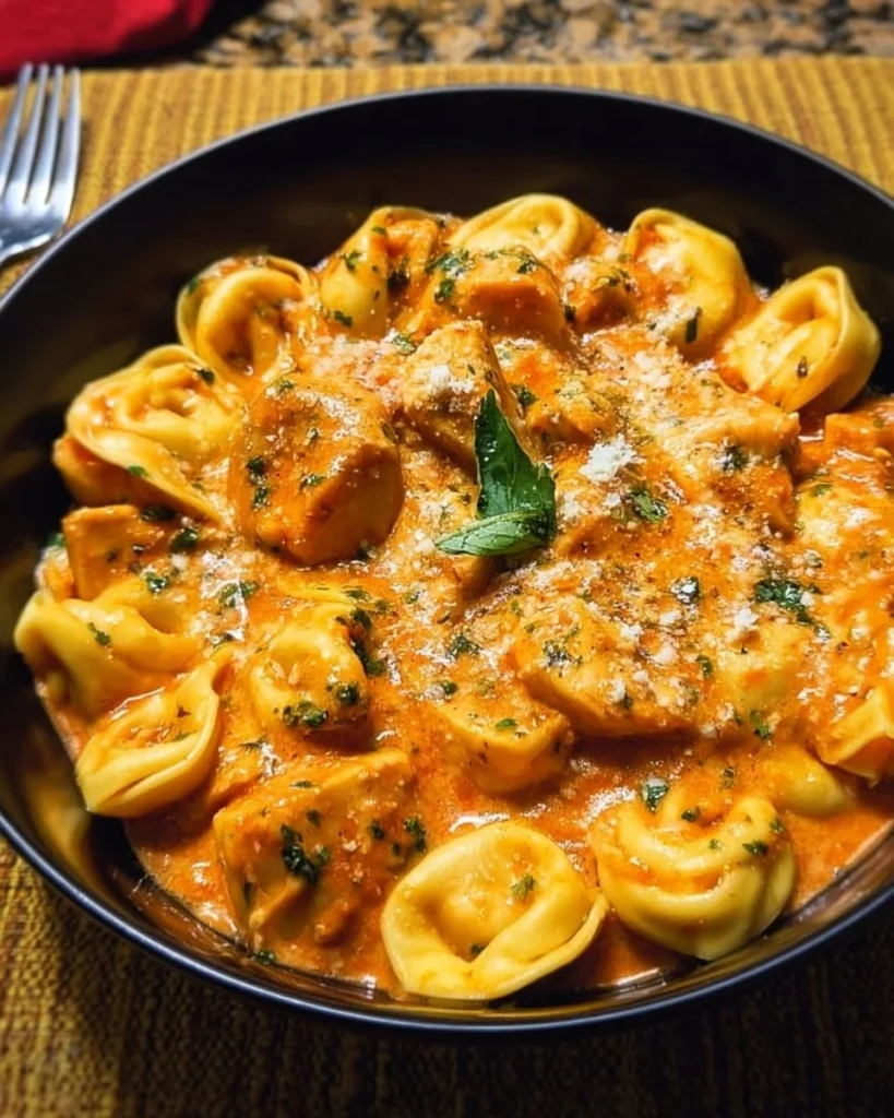 Delicious CrockPot Chicken Tortellini served in a bowl