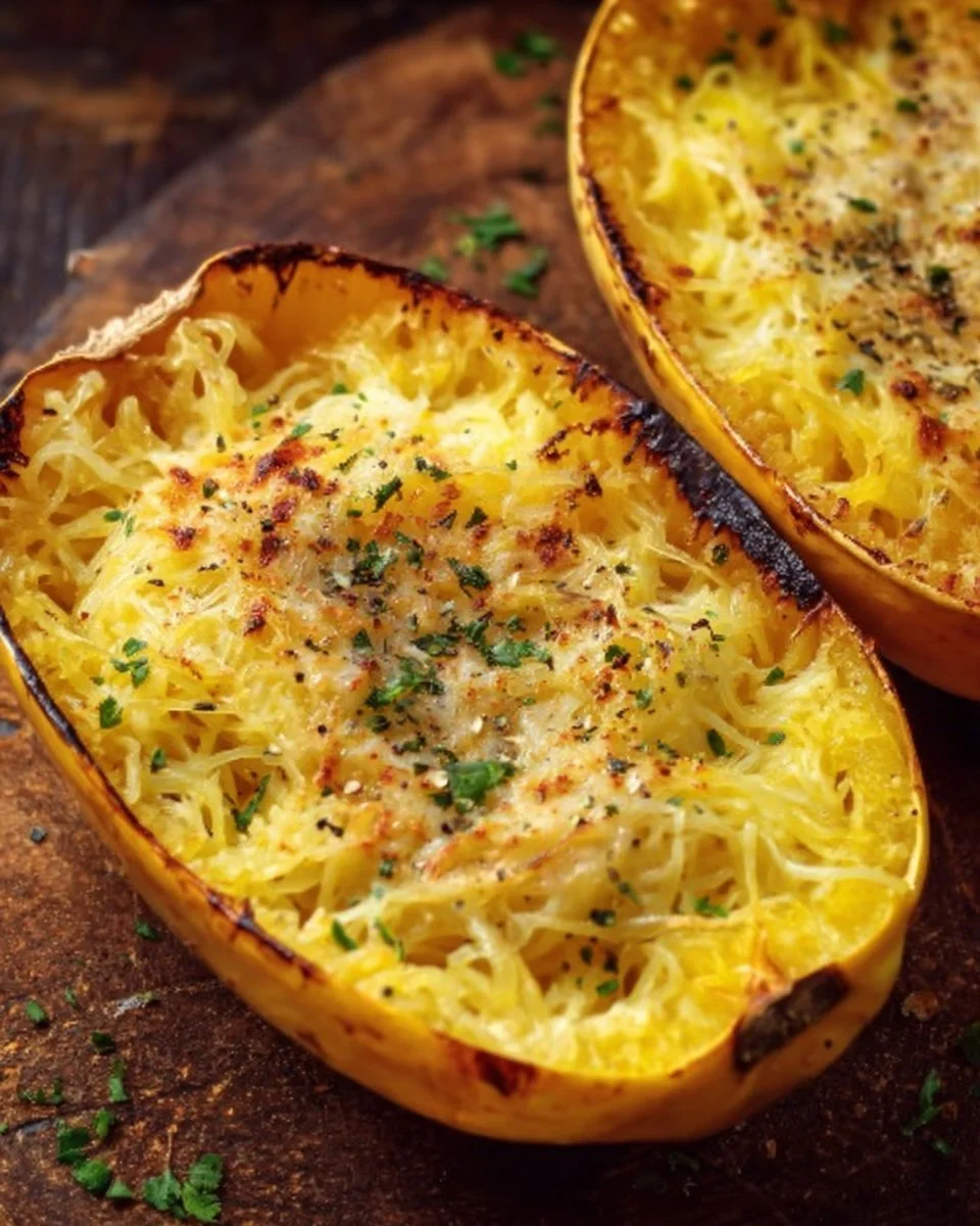 Easy Baked Spaghetti Squash 1 Delicious easy baked spaghetti squash served with herbs and parmesan cheese.