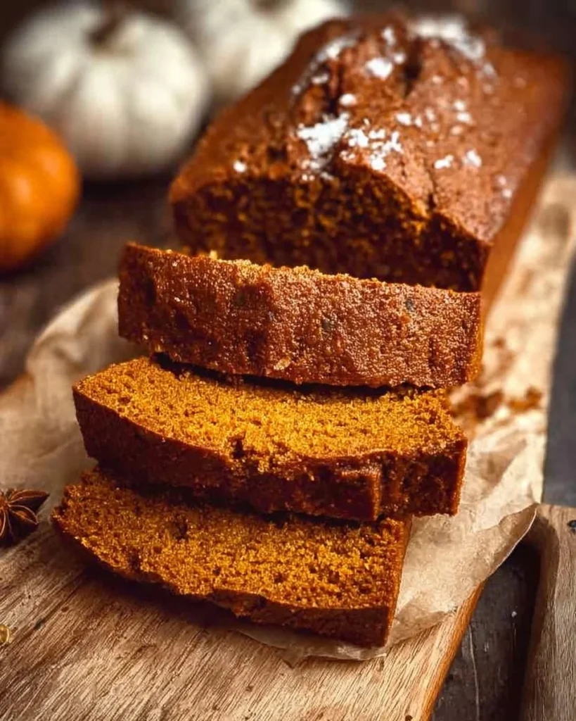 Loaf of easy pumpkin bread with spices and nuts, perfect for autumn baking