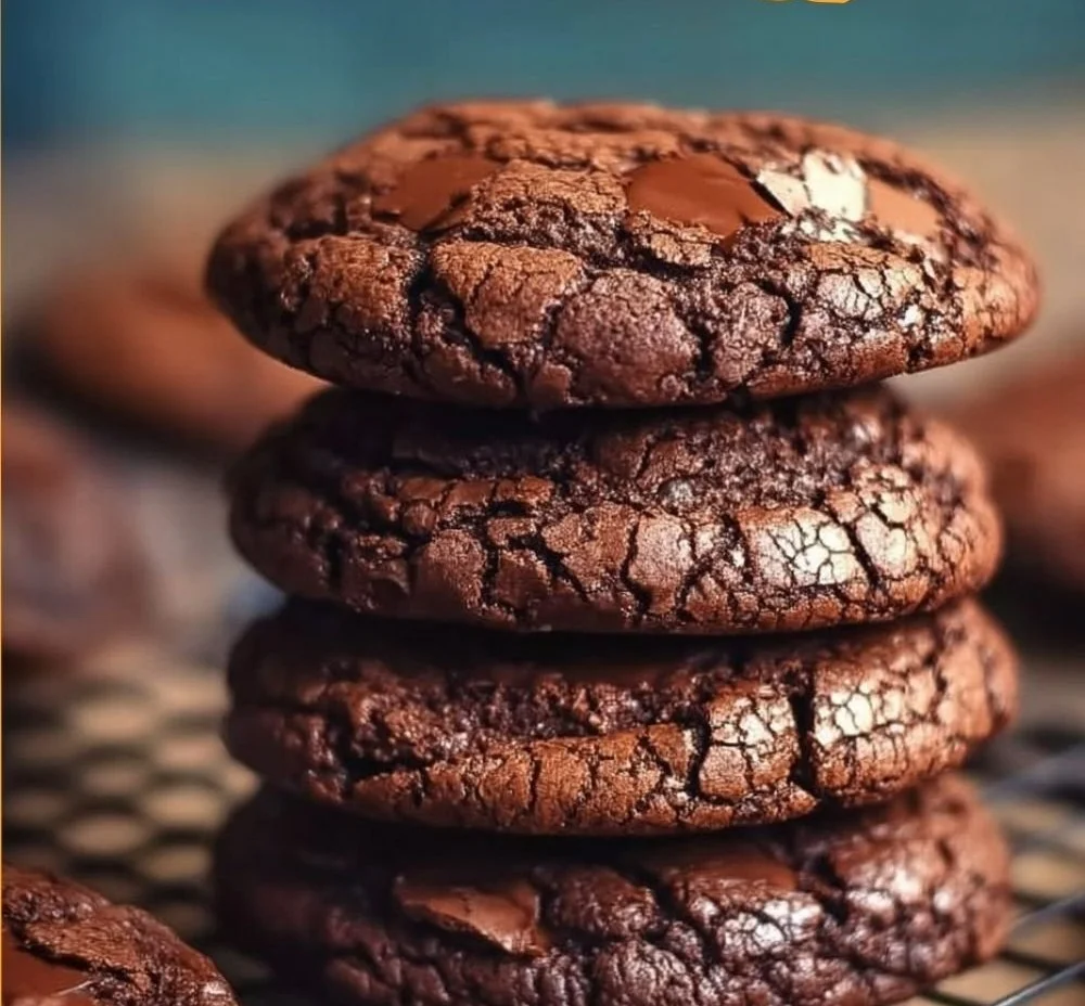 Delicious fudgy brownie cookies stacked on a plate.