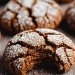 Plate of Gingerbread Crinkle Cookies dusted with powdered sugar