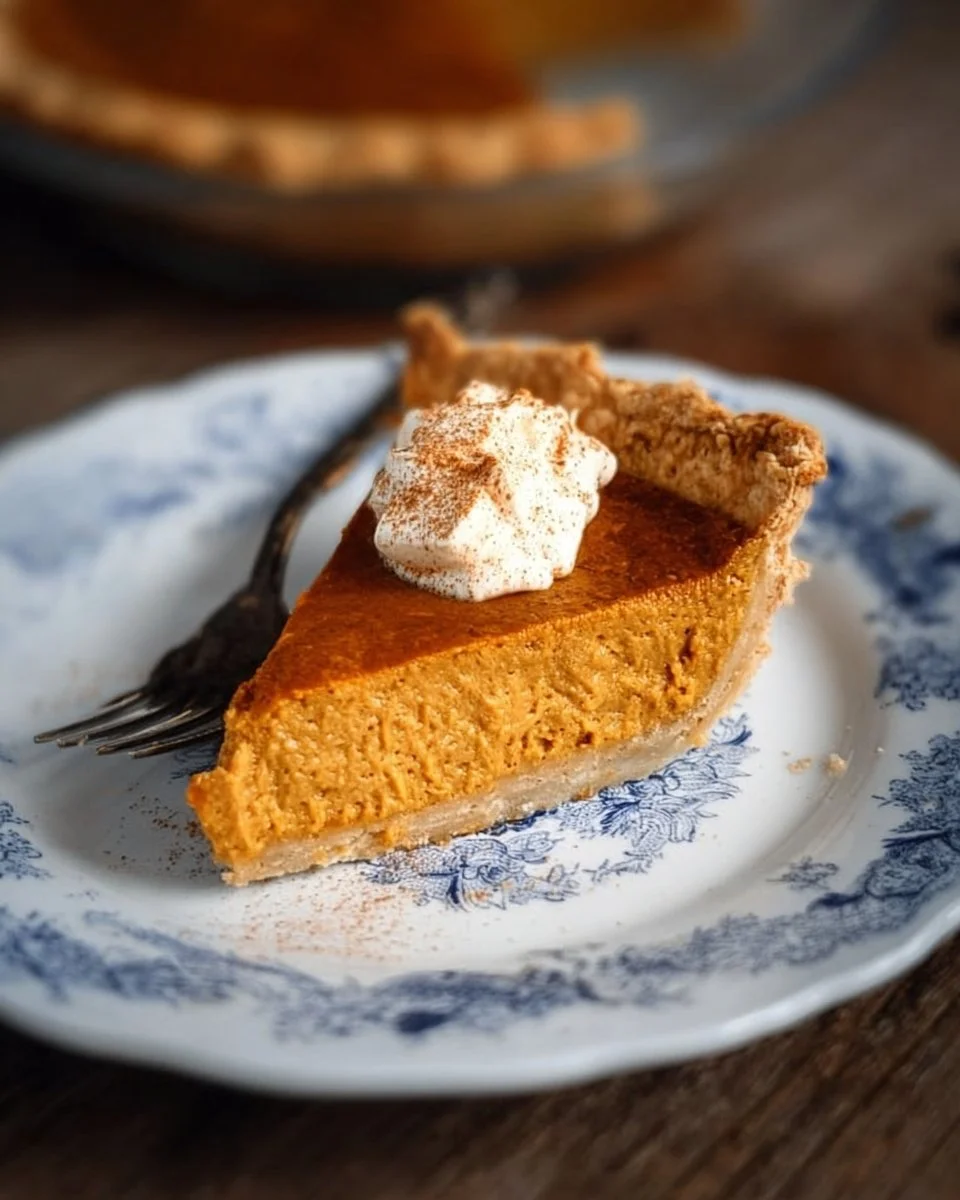 Delicious homemade pumpkin pie served with whipped cream