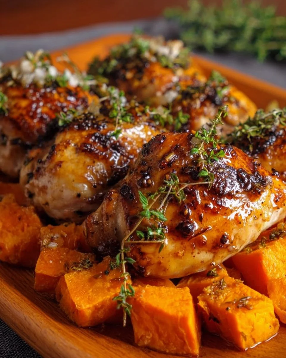Maple-Glazed Chicken served with roasted sweet potatoes