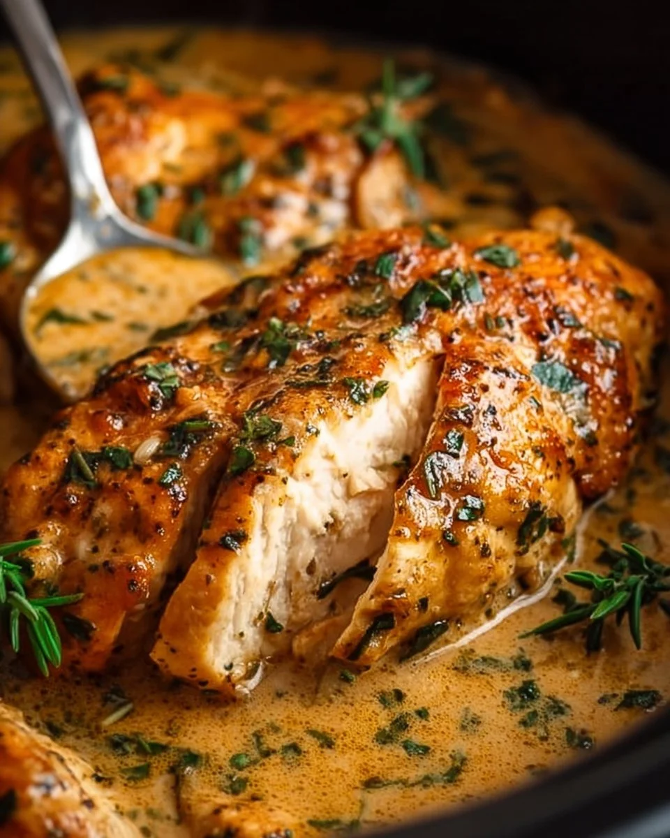 Ranch Chicken Crock Pot Recipe 1 Delicious Ranch Chicken cooked in a crock pot with herbs and spices.