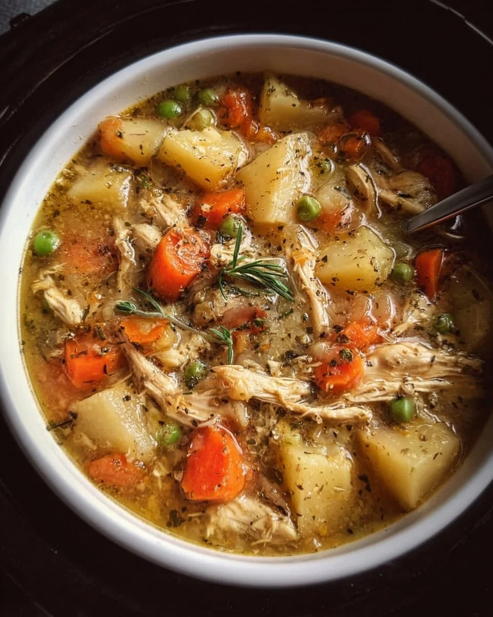 Slow Cooker Chicken Stew with vegetables and herbs