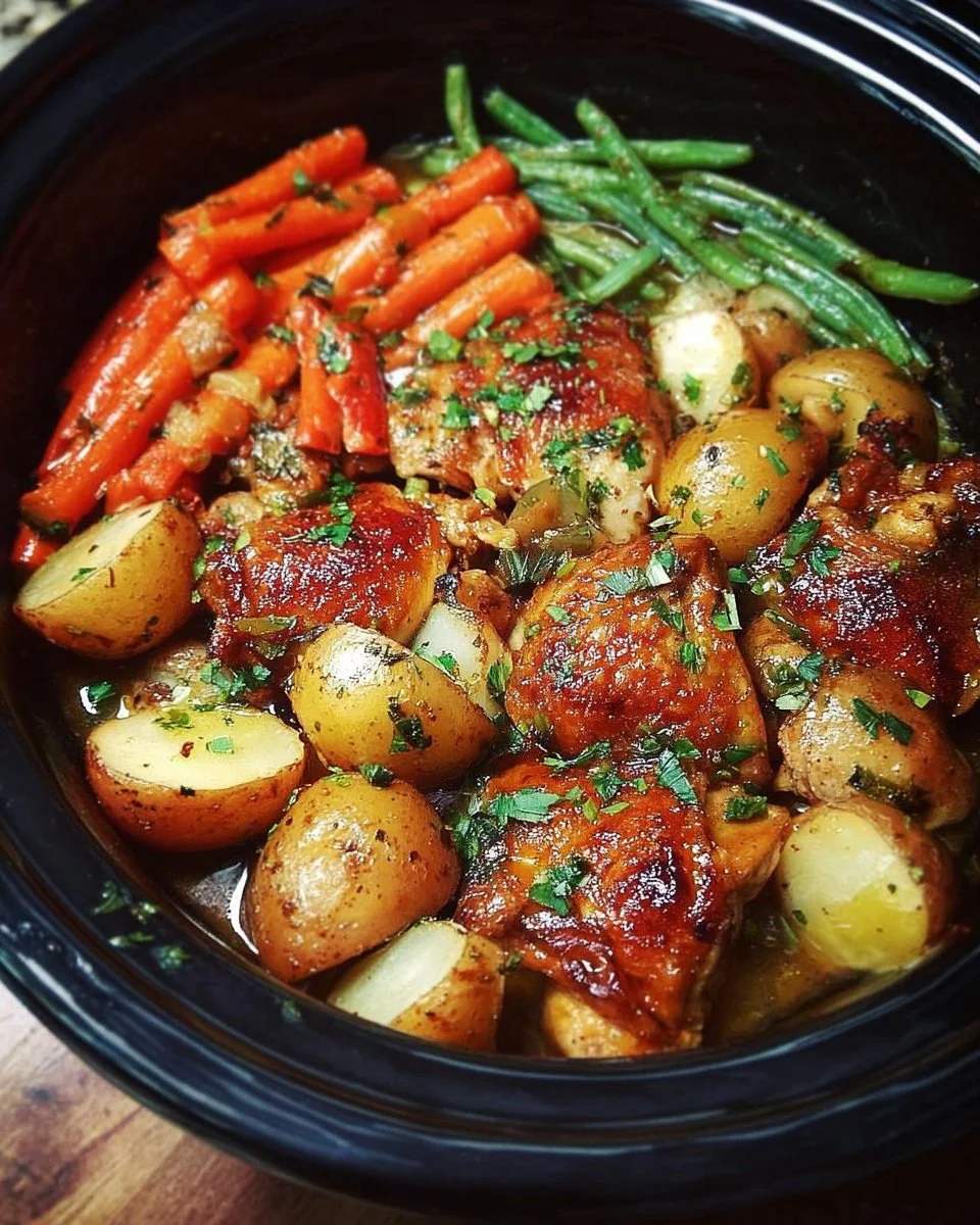 Delicious slow cooker honey garlic chicken served with fresh veggies