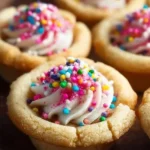 Delicious sugar cookie cups with sweet filling on a decorative plate.
