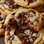 Ultra-thick bakery-style chocolate chip cookies on a cooling rack