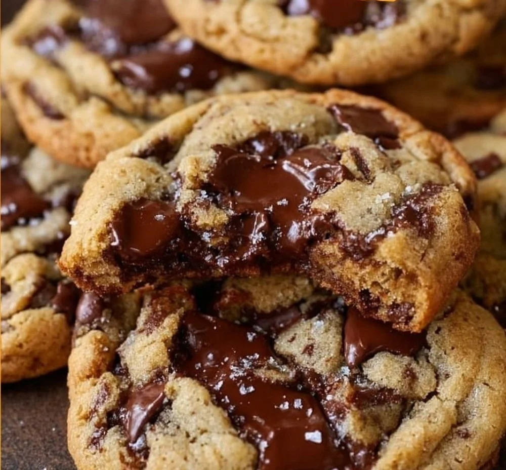 Ultra-thick bakery-style chocolate chip cookies on a cooling rack