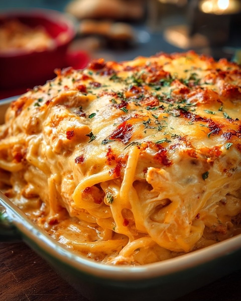 Spicy Southern Cheesy Chicken Spaghetti Casserole