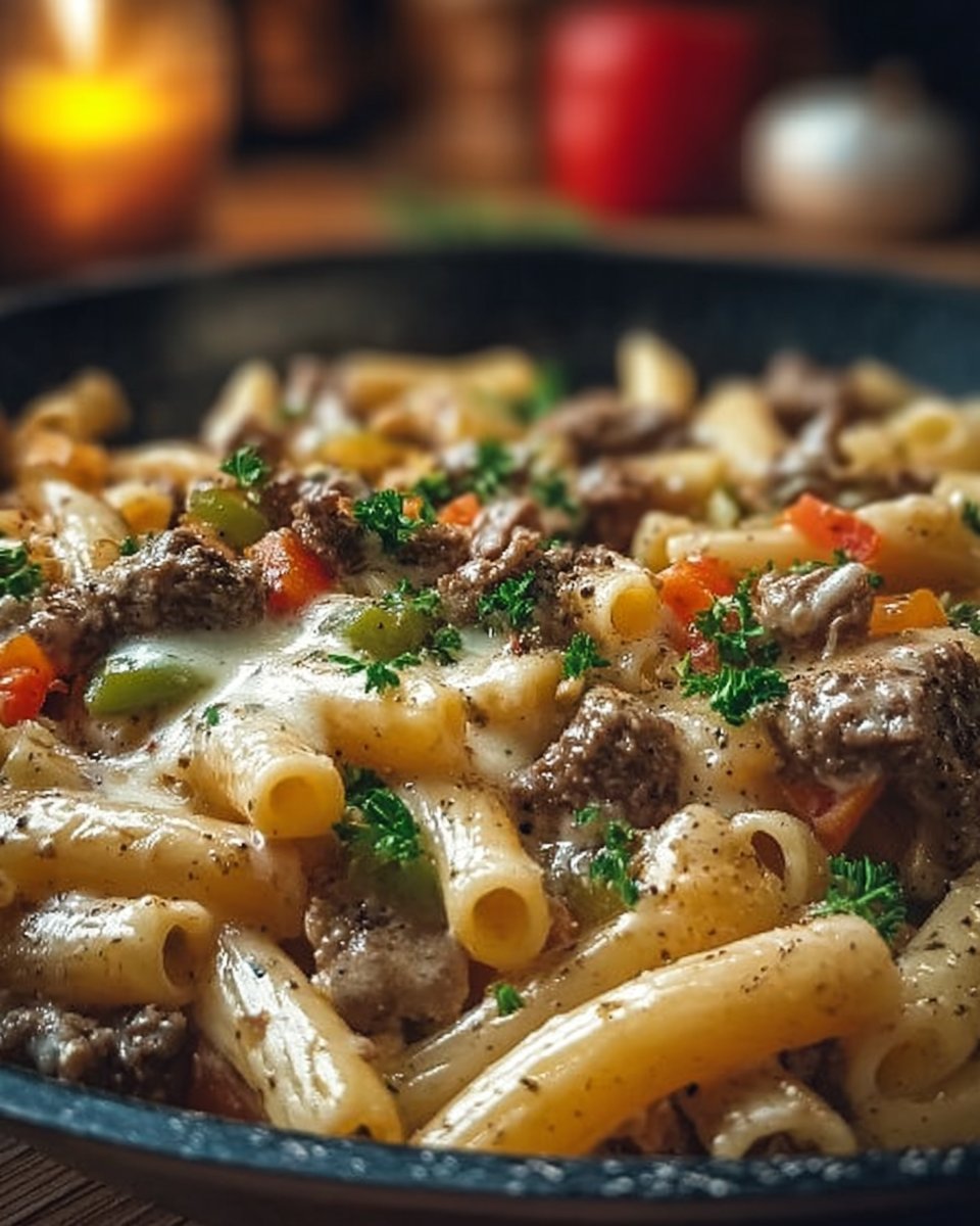 Philly Cheese Steak Pasta 2 Philly Cheese Steak Pasta