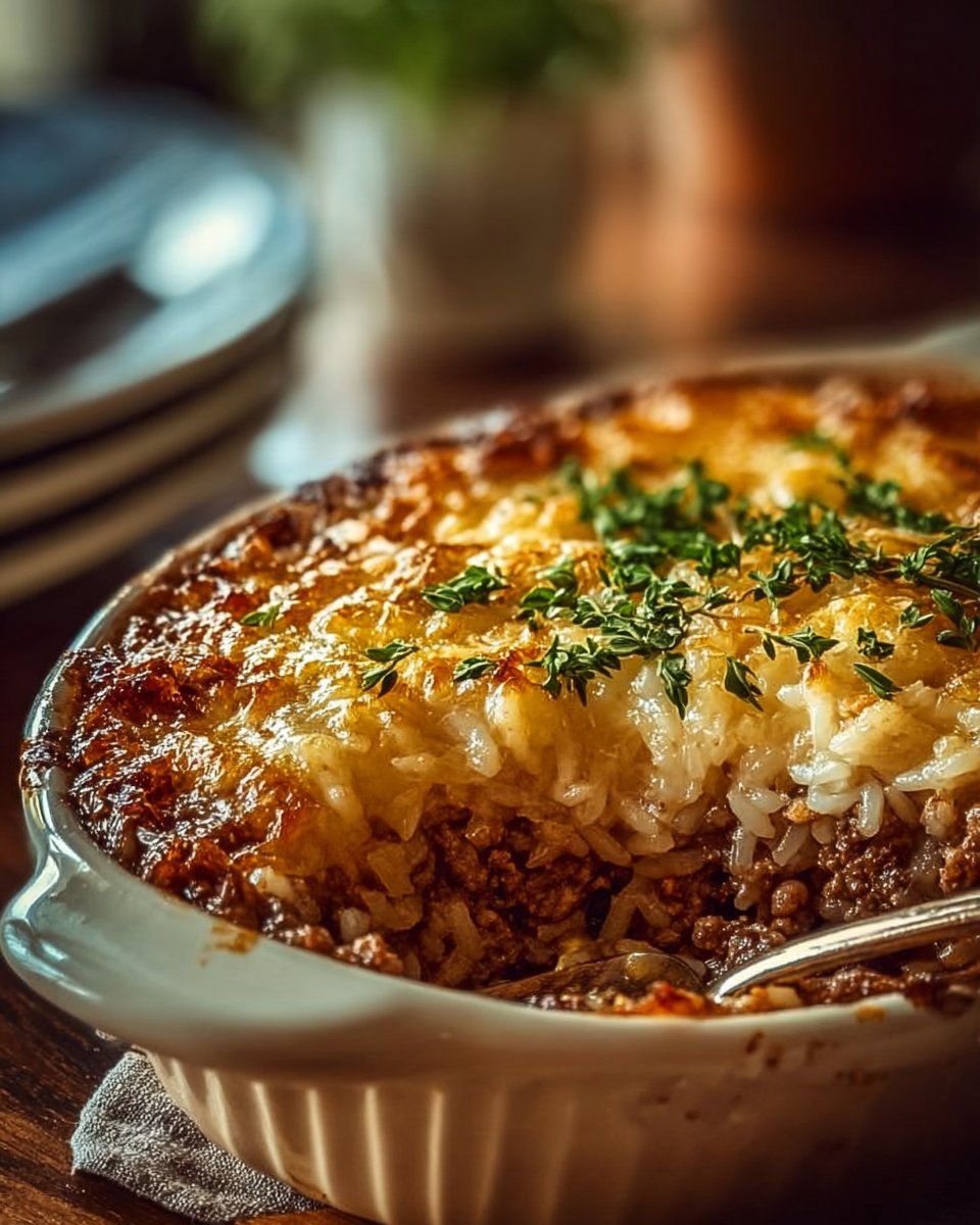 French Onion Ground Beef and Rice Casserole