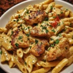 A plate of Cajun Chicken Pasta with vibrant veggies and creamy sauce