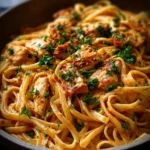 Delicious Cowboy Butter Chicken Linguine dish garnished with herbs