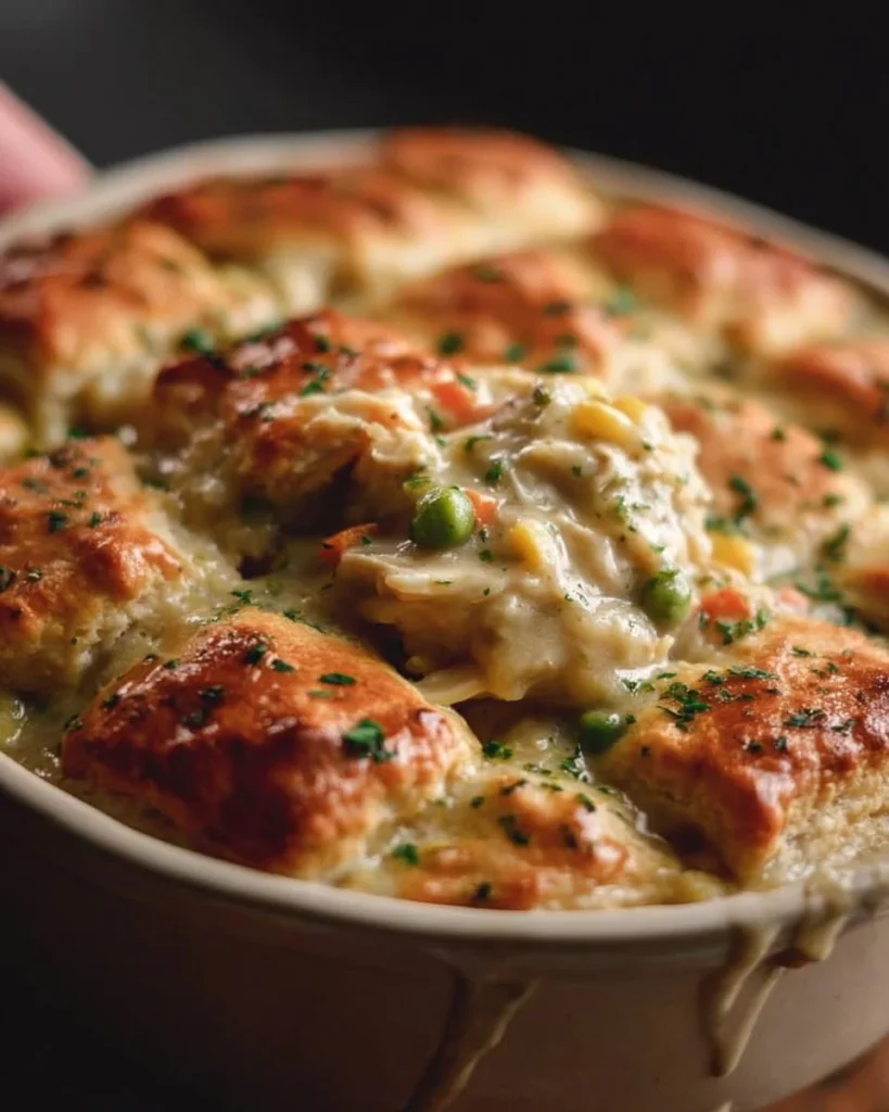 Delicious Crock Pot Chicken Pot Pie served in a bowl with fresh herbs.