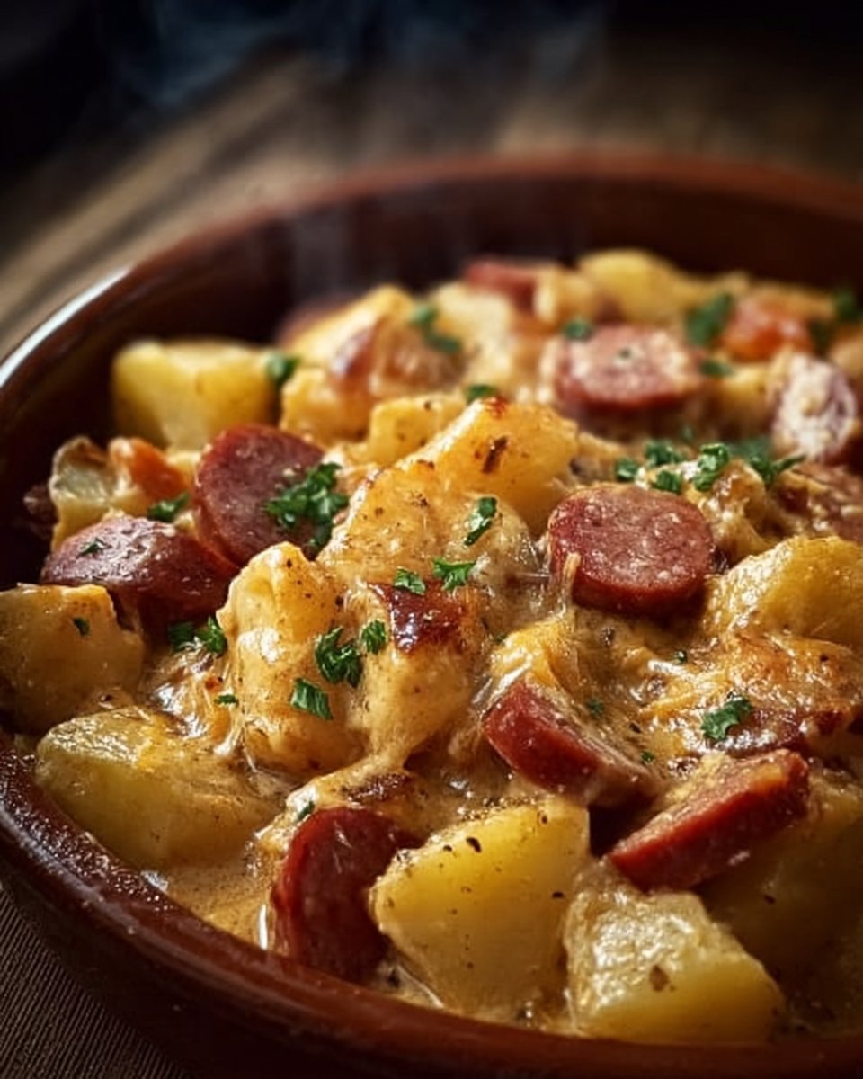 Crockpot Cheesy Potatoes and Kielbasa