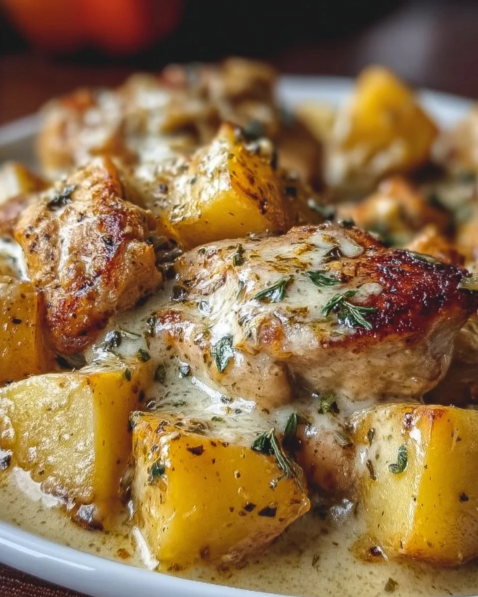 Crockpot Garlic Parmesan Chicken and Potatoes dish ready to serve.