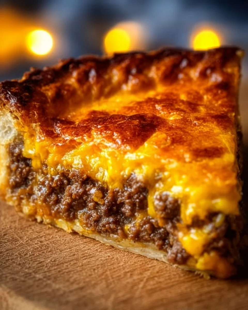 Delicious homemade cheeseburger pie baked to golden perfection