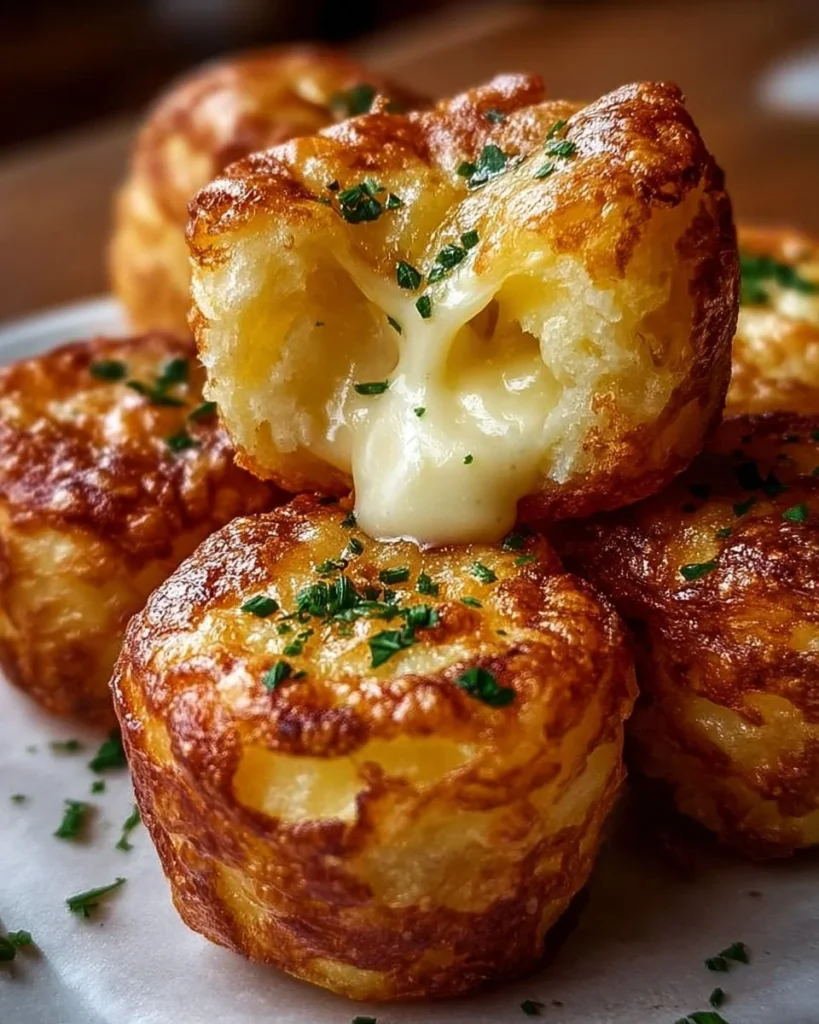 Delicious homemade mashed potato cheese puffs served on a plate