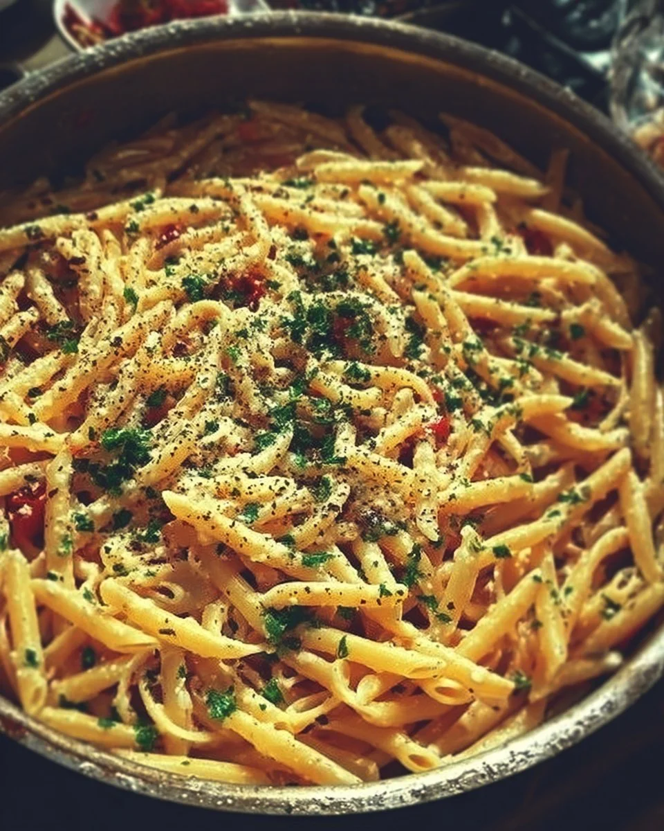 Midnight Pasta 1 Plate of delicious Midnight Pasta with garlic and herbs