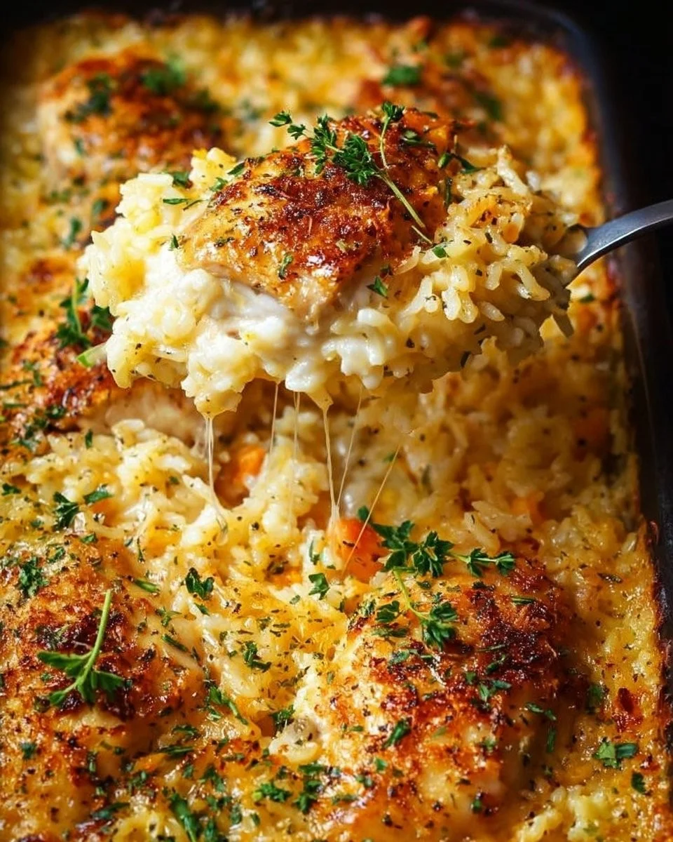 Delicious One-Pan Chicken and Rice Bake ready to serve