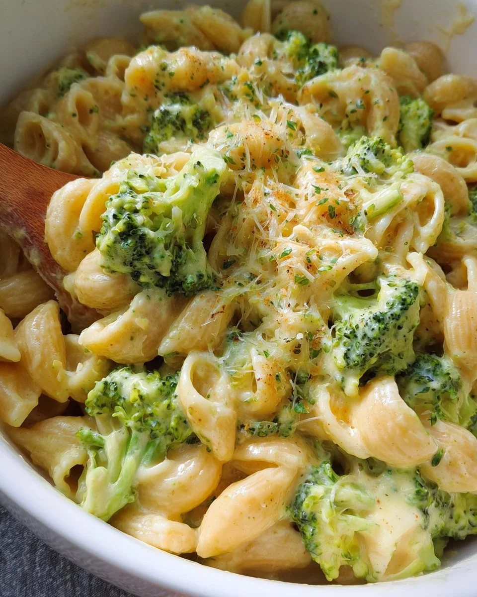 One pot healthy broccoli mac and cheese dish with fresh vegetables