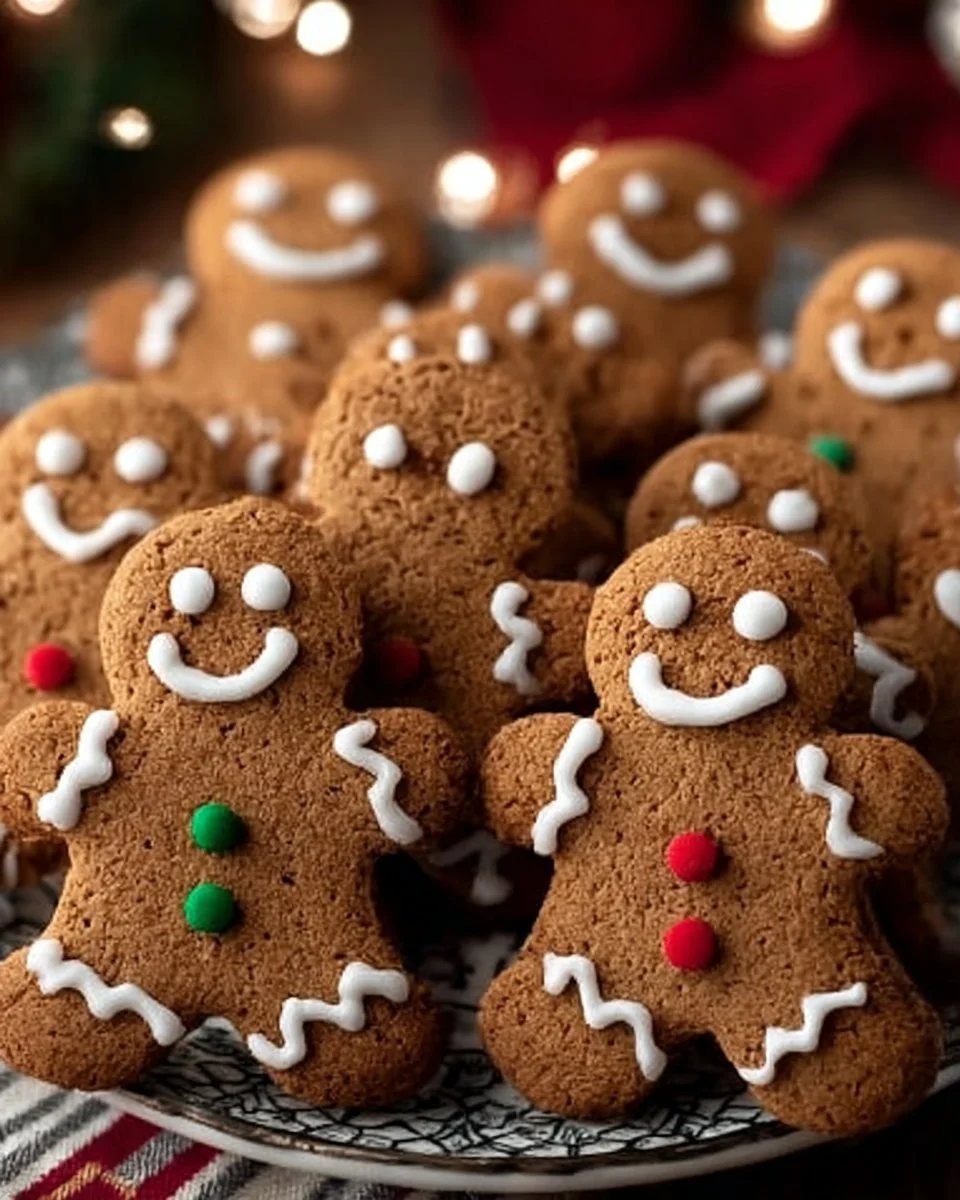 Soft and chewy gingerbread men cookies decorated for the holidays
