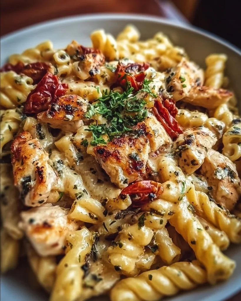 Delicious Marry Me Chicken Pasta served on a plate with garnishes