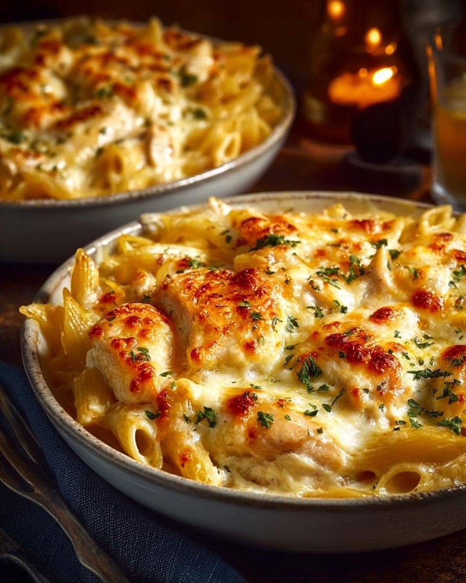 Baked Creamy Chicken Mozzarella Pasta