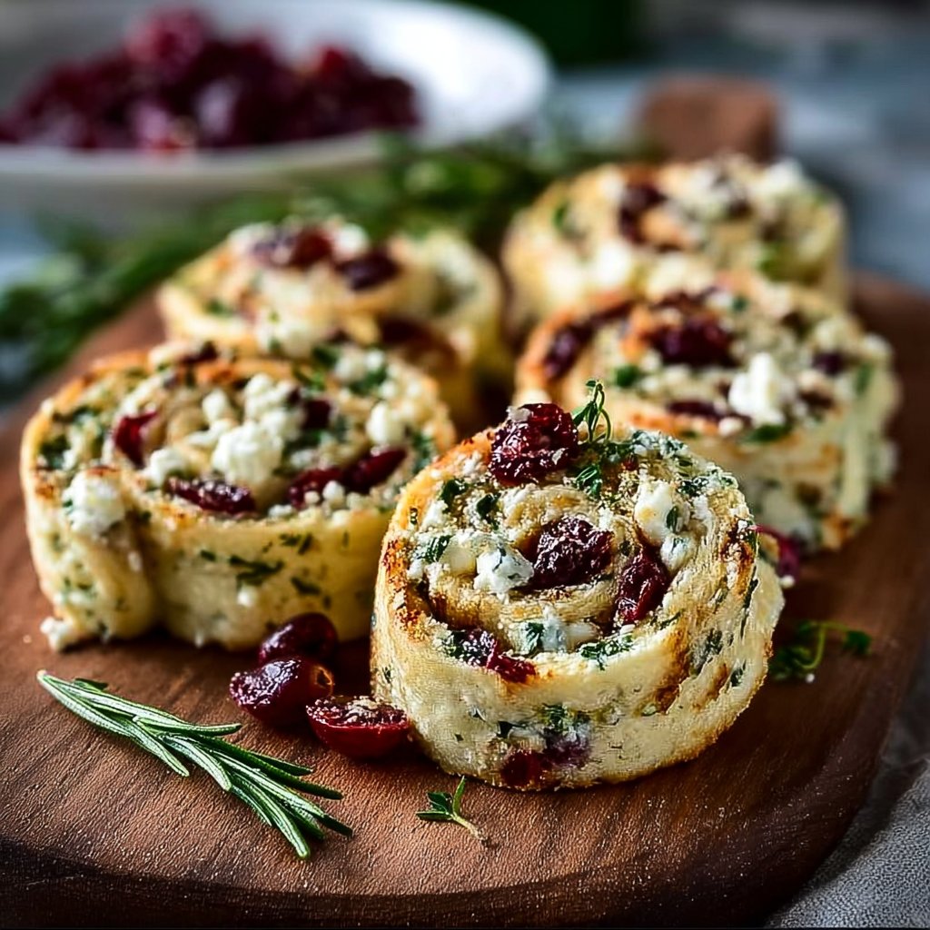 Cranberry Cream Cheese Pinwheels with Feta & Herbs
