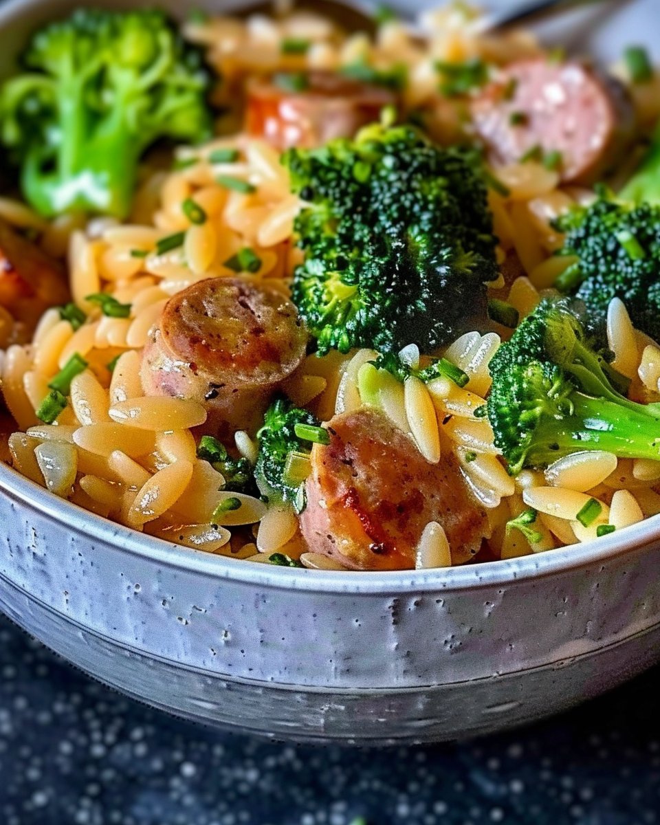 Creamy Orzo with Chicken Sausage and Broccoli