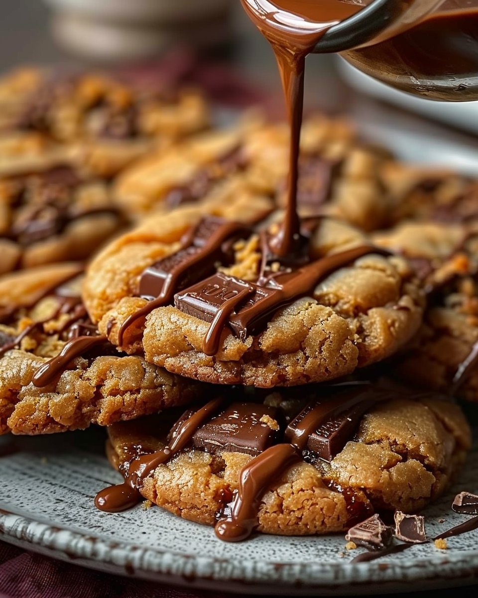 Decadent Chewy Twix-Style Cookies with Crunchy Caramel and Milk Chocolate Drizzle