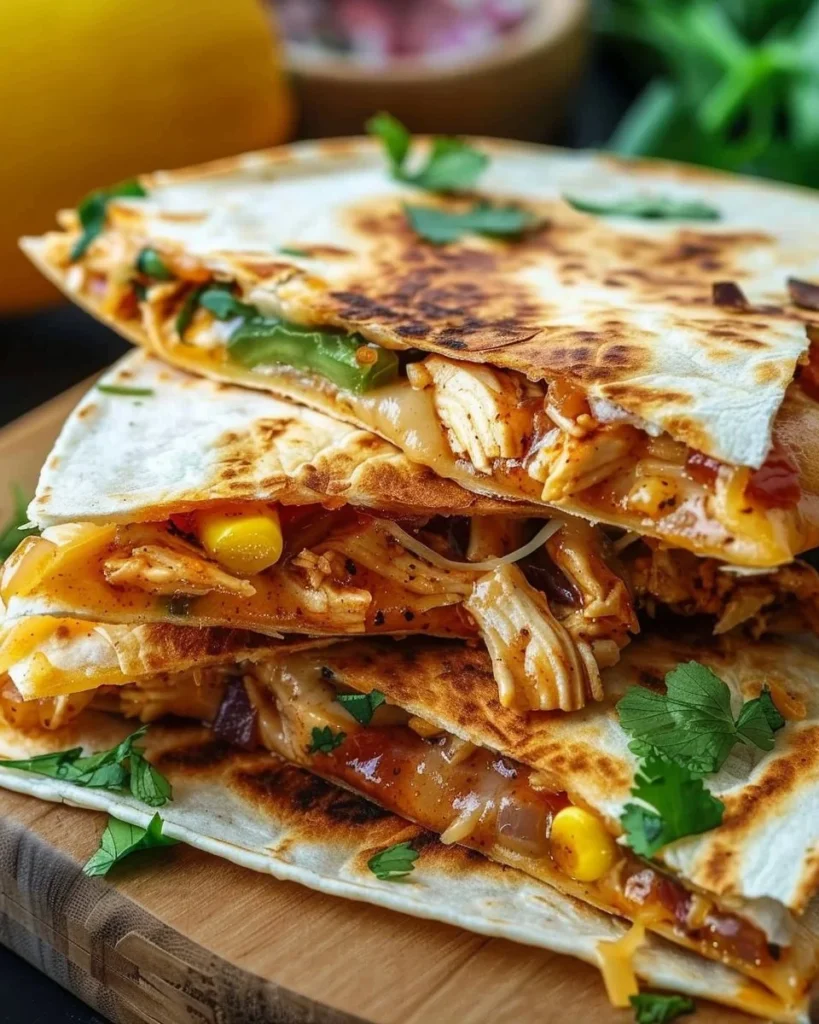 Delicious BBQ Chicken Quesadillas served on a plate, ideal for a quick dinner.