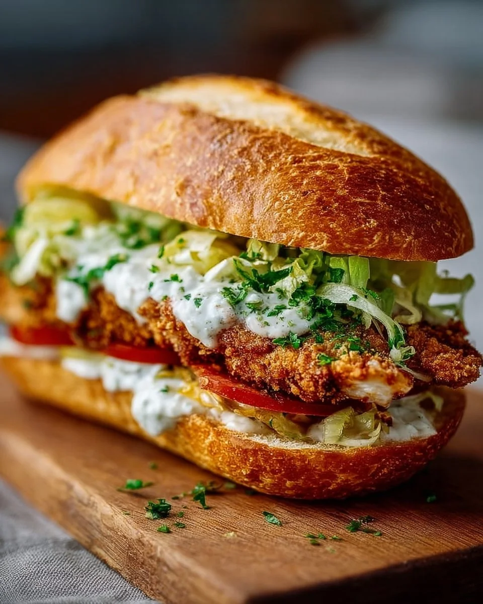 Crispy Chicken Caesar Sandwich with lettuce, cheese, and Caesar dressing on a toasted bun.