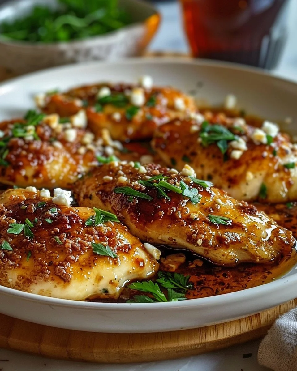 Crispy hot honey feta chicken served with a side of vegetables