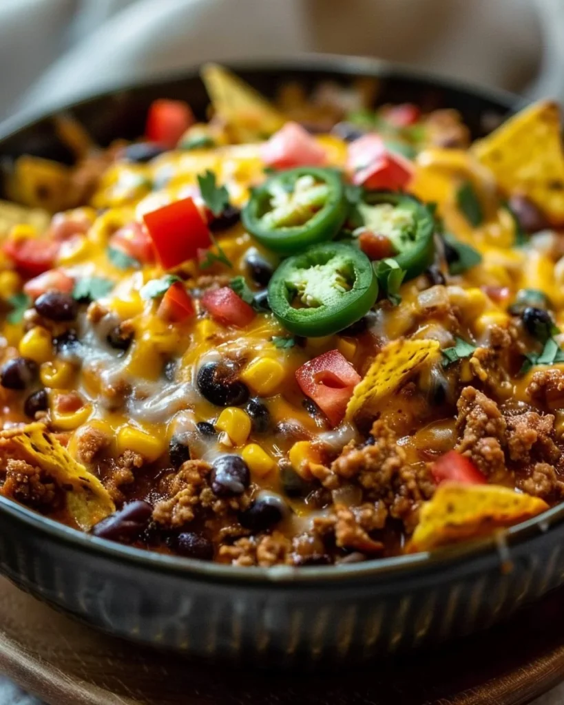 Delicious Crockpot Taco Casserole served in a bowl with toppings