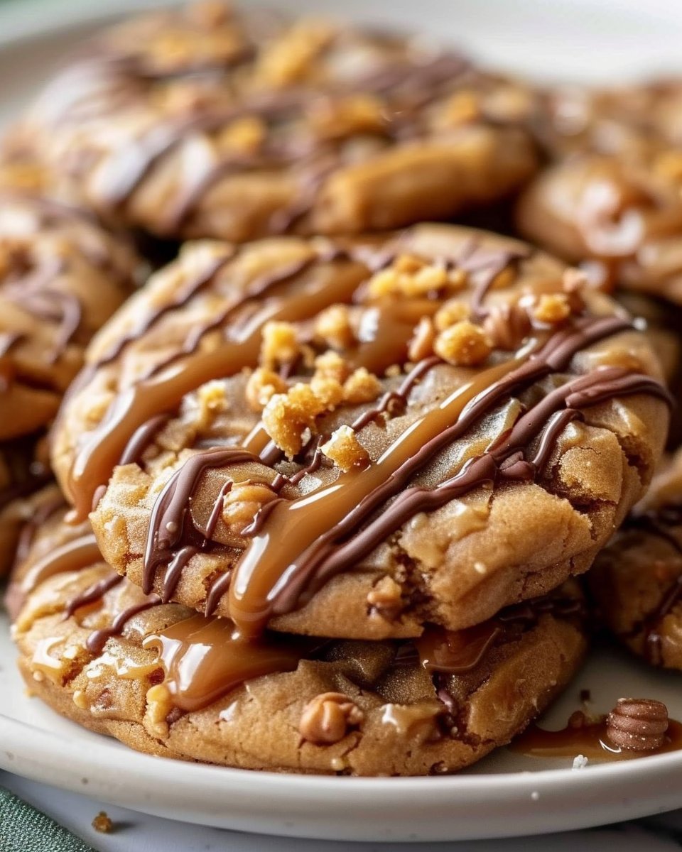 Decadent Chewy Twix-Style Cookies with Crunchy Caramel and Milk Chocolate Drizzle