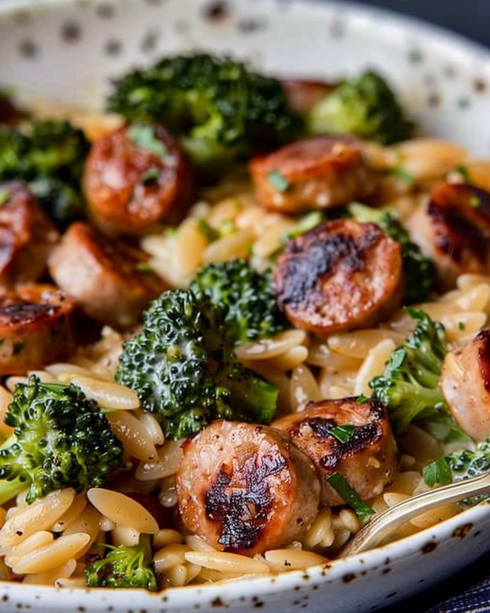 Creamy Orzo with Chicken Sausage and Broccoli