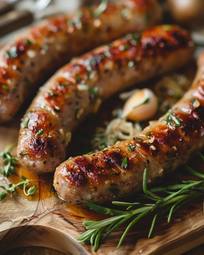 Honey Garlic Sausage with green beans and baby potatoes on a sheet pan