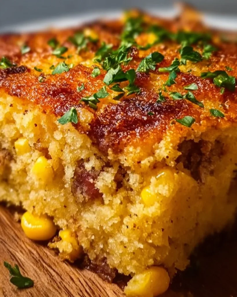 Delicious Loaded Cornbread Casserole ready to serve, showcasing Southern comfort food.
