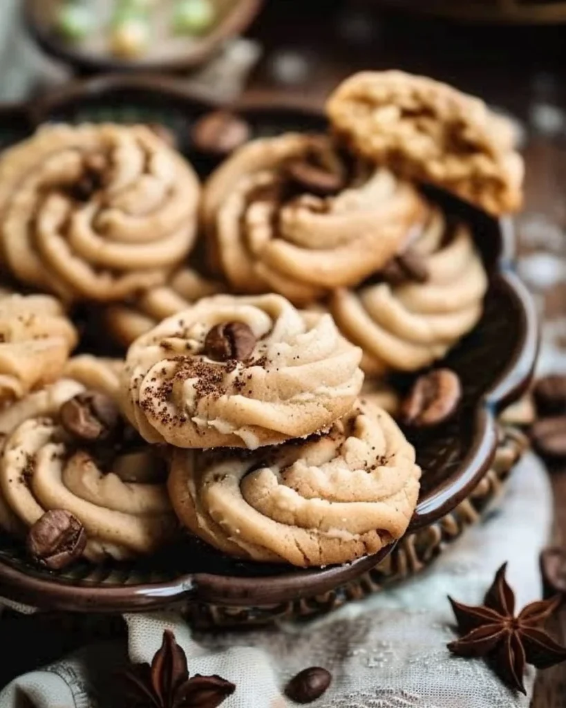 Plate of melt-in-your-mouth coffee butter cookies for the holidays
