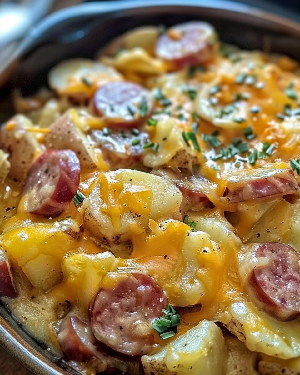 Crockpot Cheesy Potatoes and Kielbasa