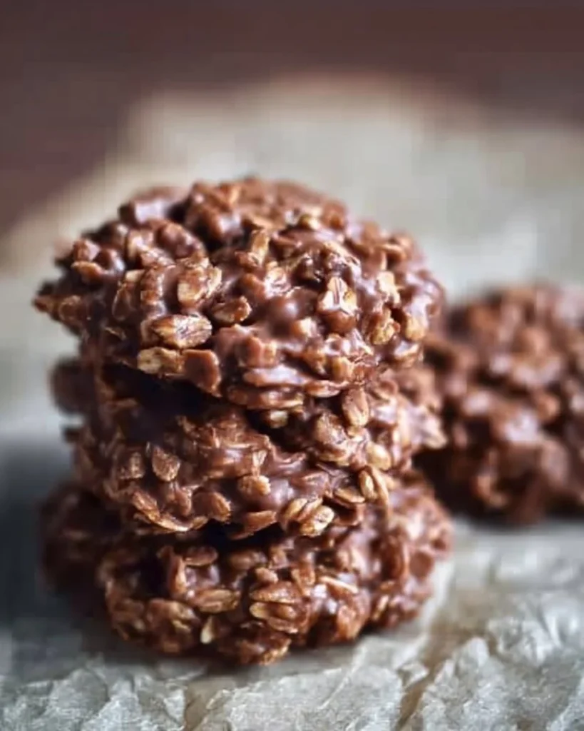 Delicious no bake cookies arranged on a plate, perfect for quick desserts.