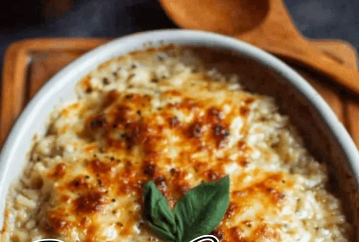 Delicious Pioneer Woman chicken rice casserole served in a baking dish.