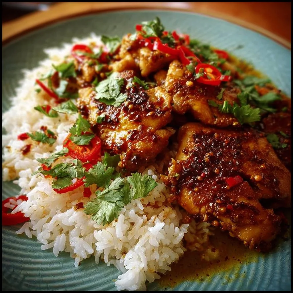 Spicy Maple Chicken & Coconut Rice 1 Delicious Spicy Maple Chicken served with creamy Coconut Rice
