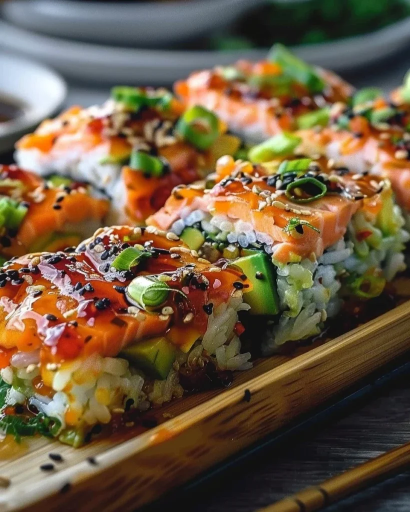 Delicious Spicy Salmon Sushi Bake ready to be served