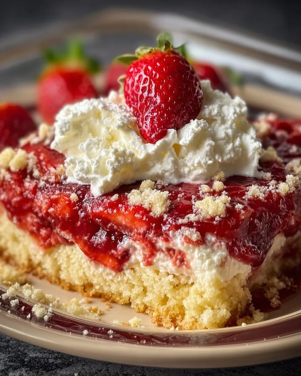 Delicious strawberry cheesecake dump cake, a twist on classic dessert