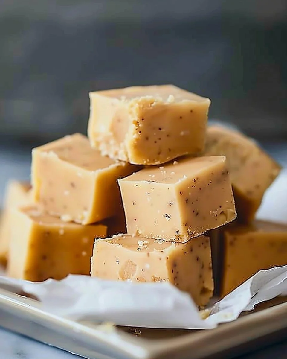 Brown Butter Fudge 1 Delicious homemade brown butter fudge dessert on a wooden table